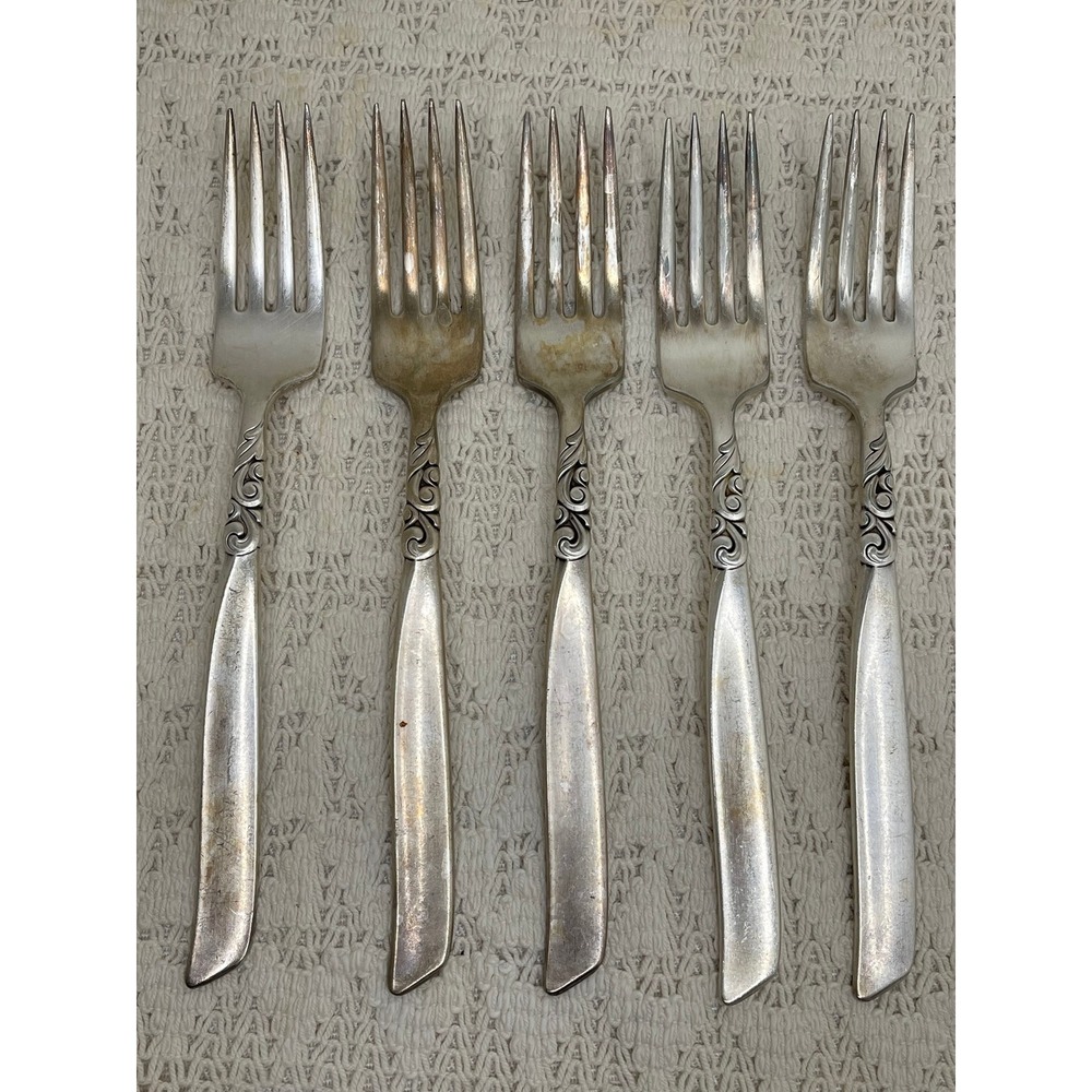 Set of 5 Oneida Community South Seas Silver Plate Dinner Forks 1955 VTG Flatware